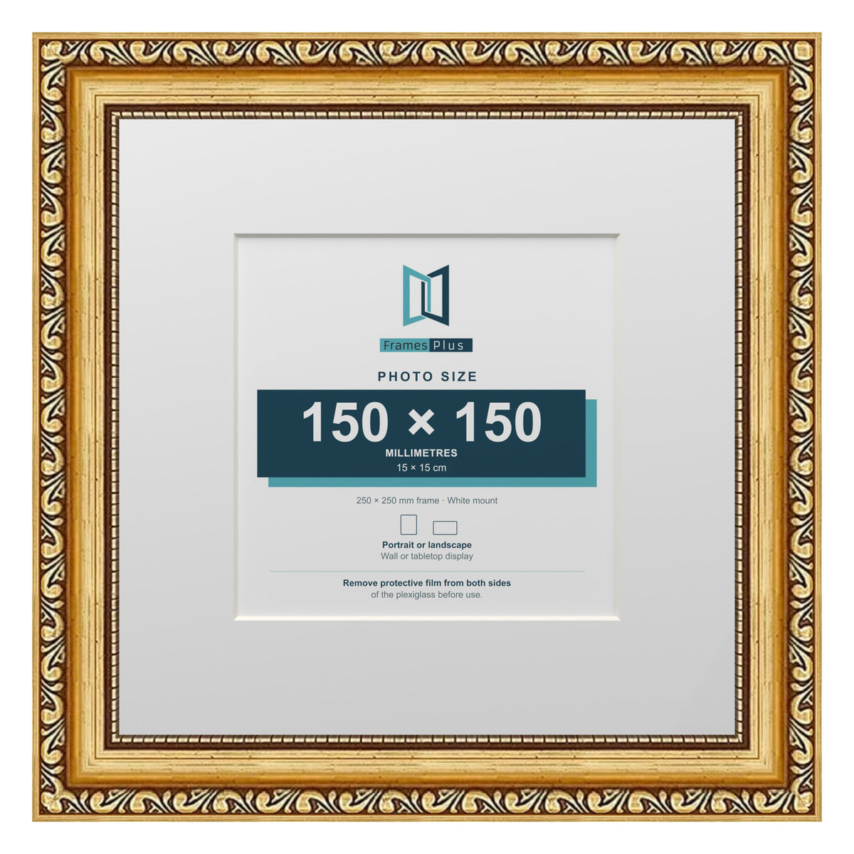 Louis Range Gold Picture, Photo & Poster Frame with White Mount - 25x25cm Frame for 15x15cm Photo, Gold