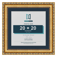 Louis Range Gold Picture, Photo & Poster Frame with Pacific Blue Mount - 25x25cm Frame for 20x20cm Photo, Gold