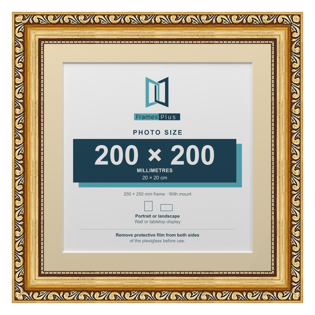 Louis Range Gold Picture, Photo & Poster Frame with Ivory Mount - 25x25cm Frame for 20x20cm Photo, Gold