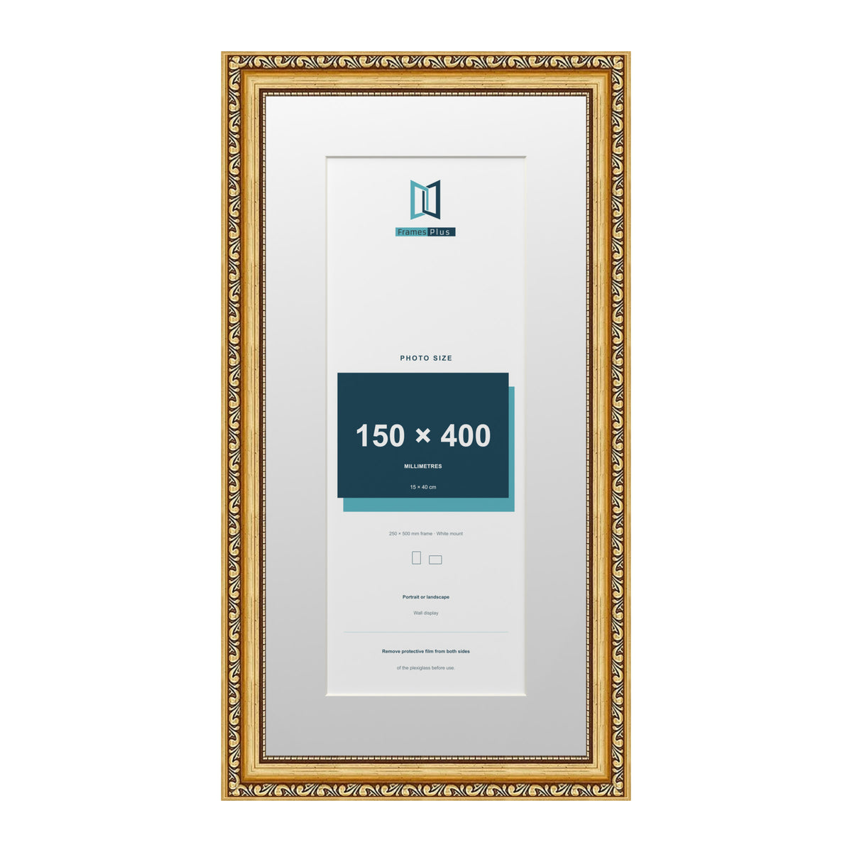 Louis Range Gold Picture, Photo & Poster Frame with White Mount - 50x25cm Frame for 40x15cm Photo, Gold