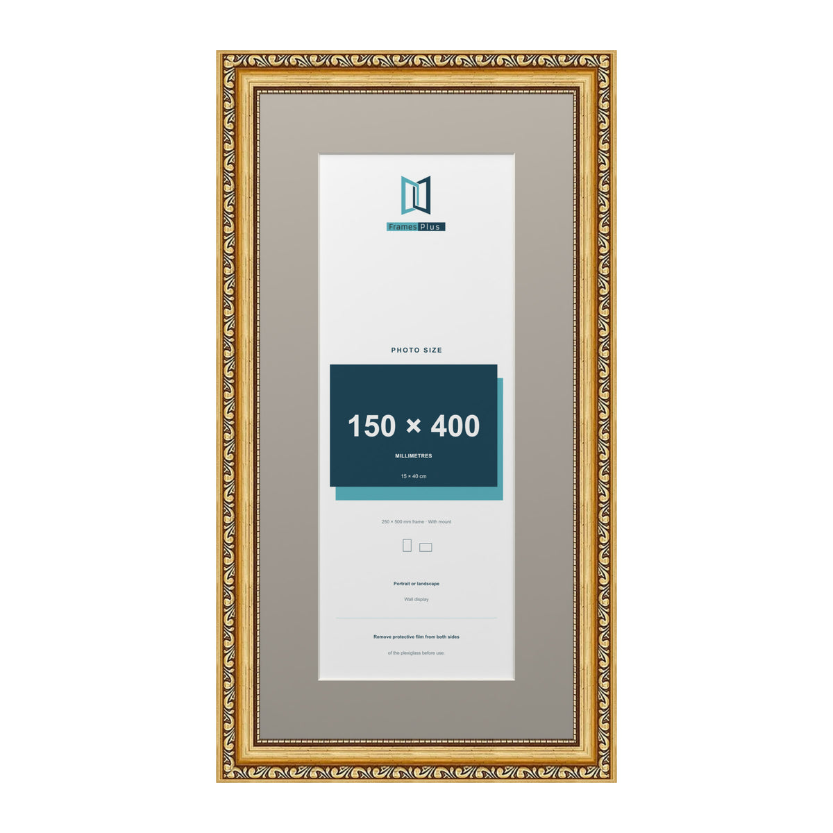 Louis Range Gold Picture, Photo & Poster Frame with Dawn Grey Mount - 50x25cm Frame for 40x15cm Photo, Gold