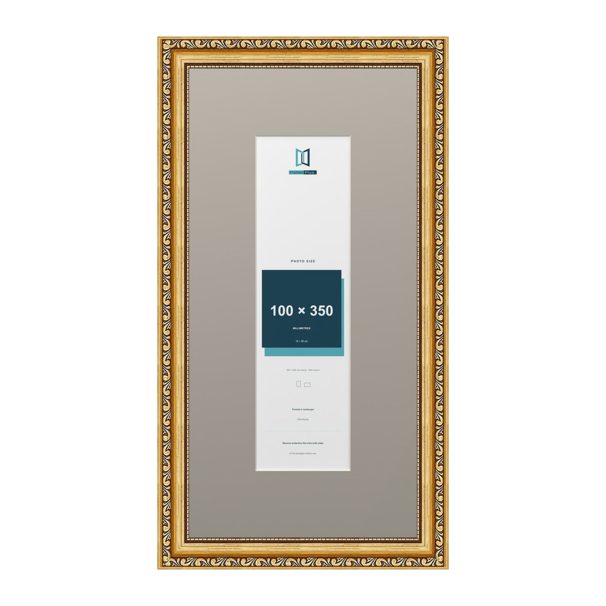 Louis Range Gold Picture, Photo & Poster Frame with Dawn Grey Mount - 50x25cm Frame for 35x10cm Photo, Gold