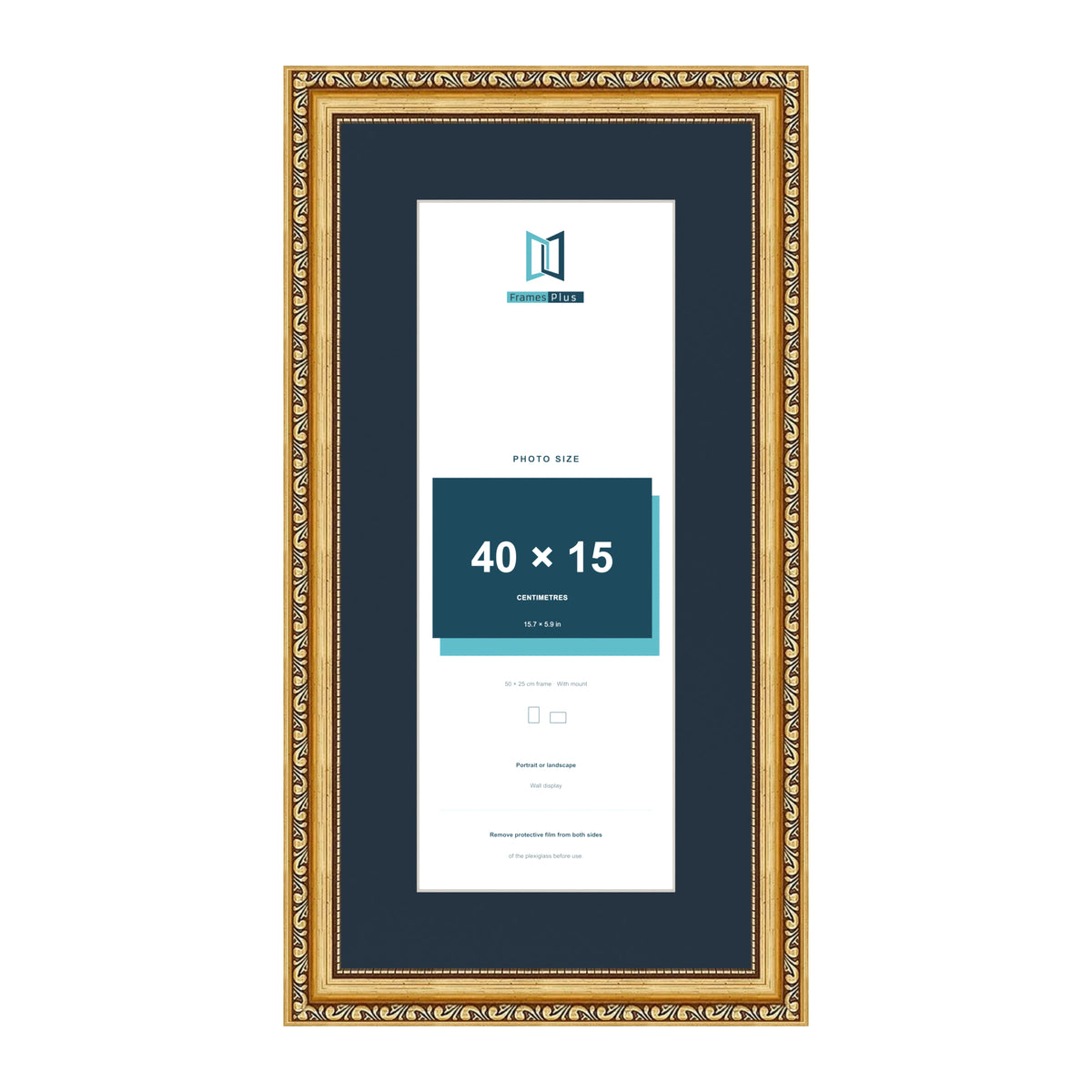 Louis Range Gold Picture, Photo & Poster Frame with Pacific Blue Mount - 50x25cm Frame for 40x15cm Photo, Gold