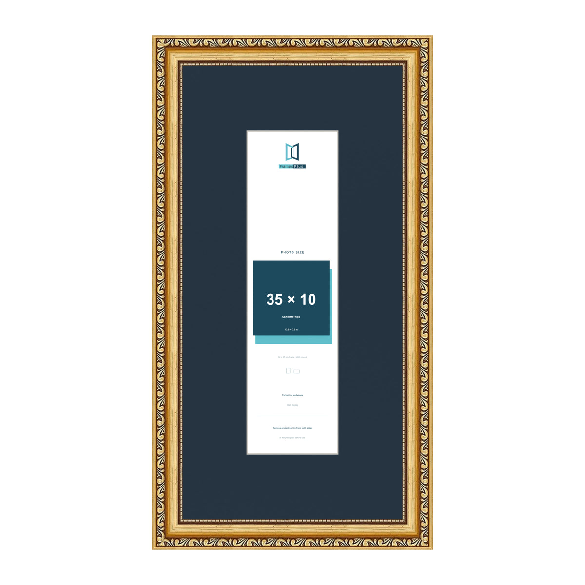Louis Range Gold Picture, Photo & Poster Frame with Pacific Blue Mount - 50x25cm Frame for 35x10cm Photo, Gold