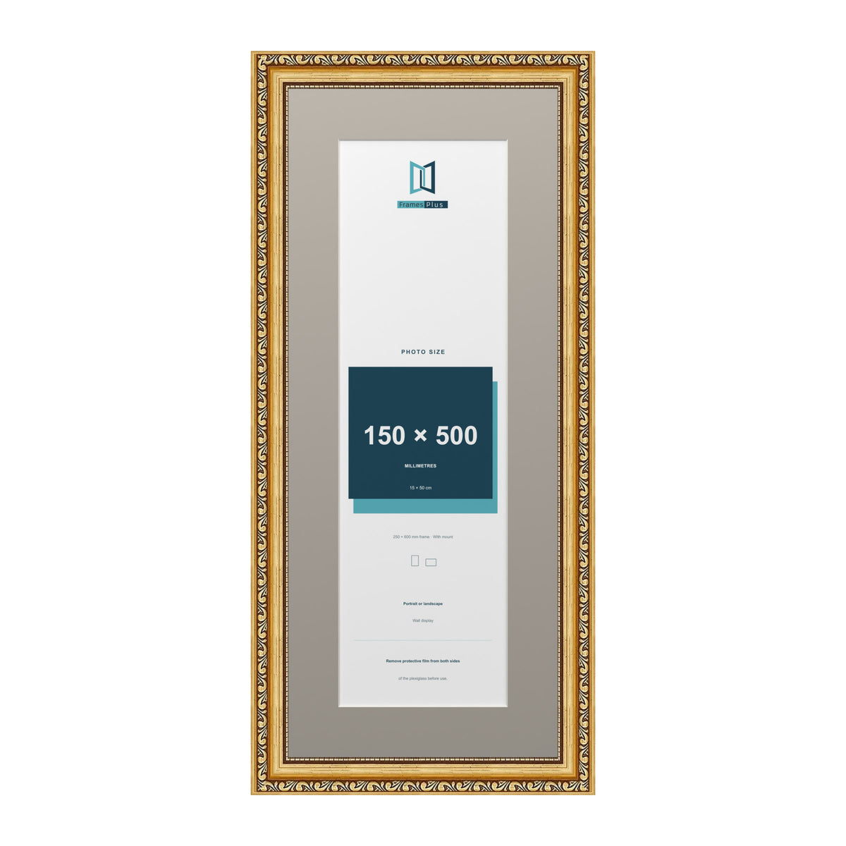 Louis Range Gold Picture, Photo & Poster Frame with Dawn Grey Mount - 60x25cm Frame for 50x15cm Photo, Gold