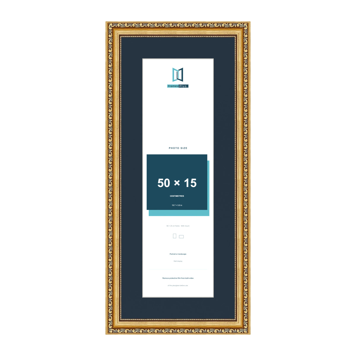 Louis Range Gold Picture, Photo & Poster Frame with Pacific Blue Mount - 60x25cm Frame for 50x15cm Photo, Gold