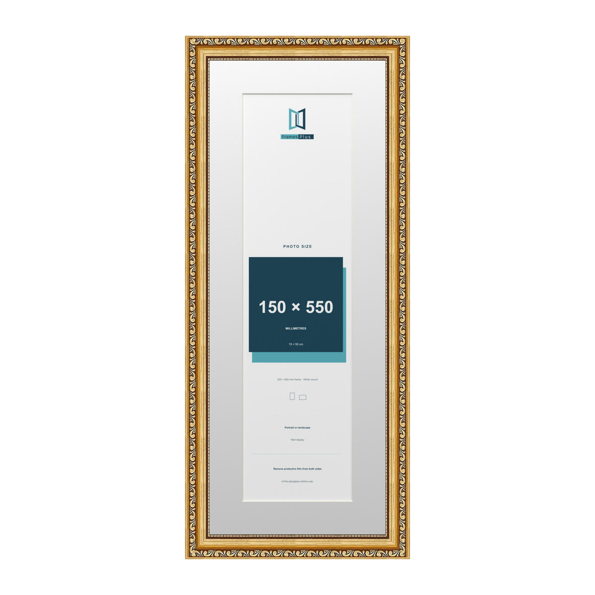 Louis Range Gold Picture, Photo & Poster Frame with White Mount - 65x25cm Frame for 55x15cm Photo, Gold