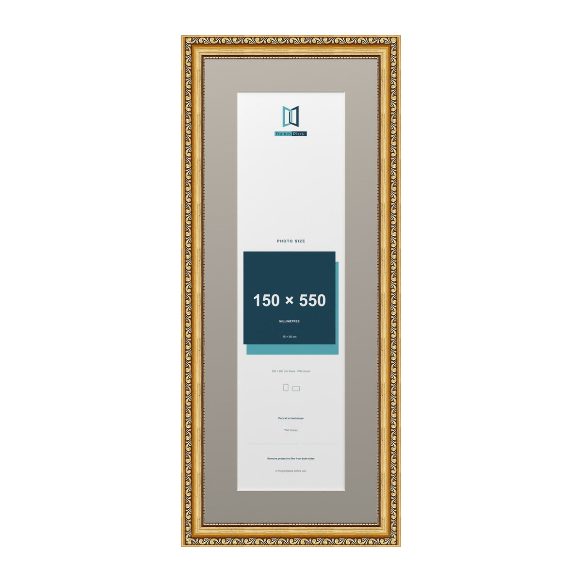 Louis Range Gold Picture, Photo & Poster Frame with Dawn Grey Mount - 65x25cm Frame for 55x15cm Photo, Gold