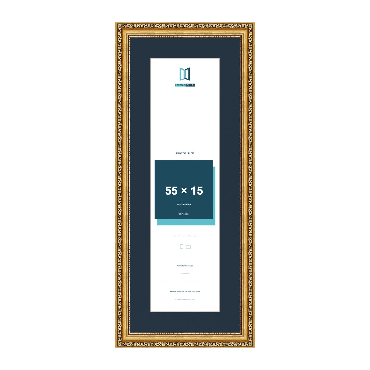 Louis Range Gold Picture, Photo & Poster Frame with Pacific Blue Mount - 65x25cm Frame for 55x15cm Photo, Gold