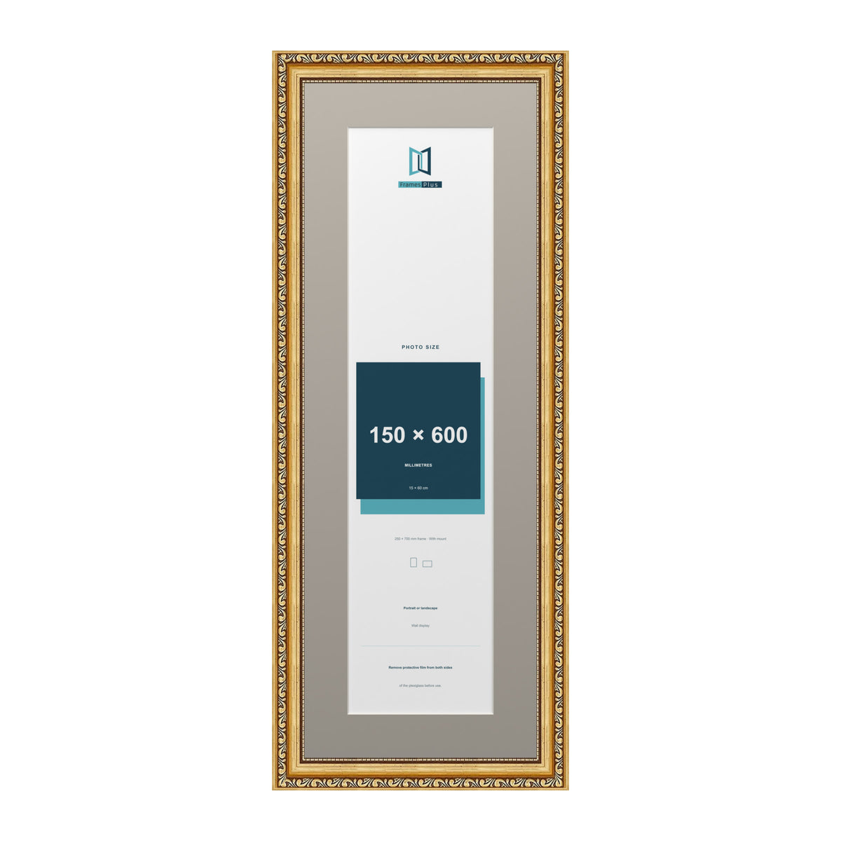 Louis Range Gold Picture, Photo & Poster Frame with Dawn Grey Mount - 70x25cm Frame for 60x15cm Photo, Gold