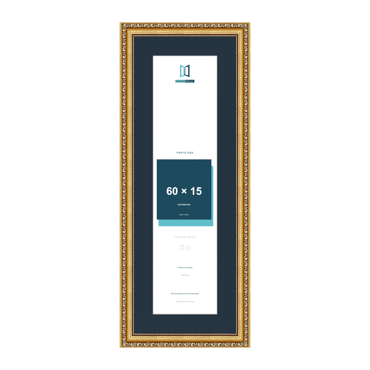 Louis Range Gold Picture, Photo & Poster Frame with Pacific Blue Mount - 70x25cm Frame for 60x15cm Photo, Gold