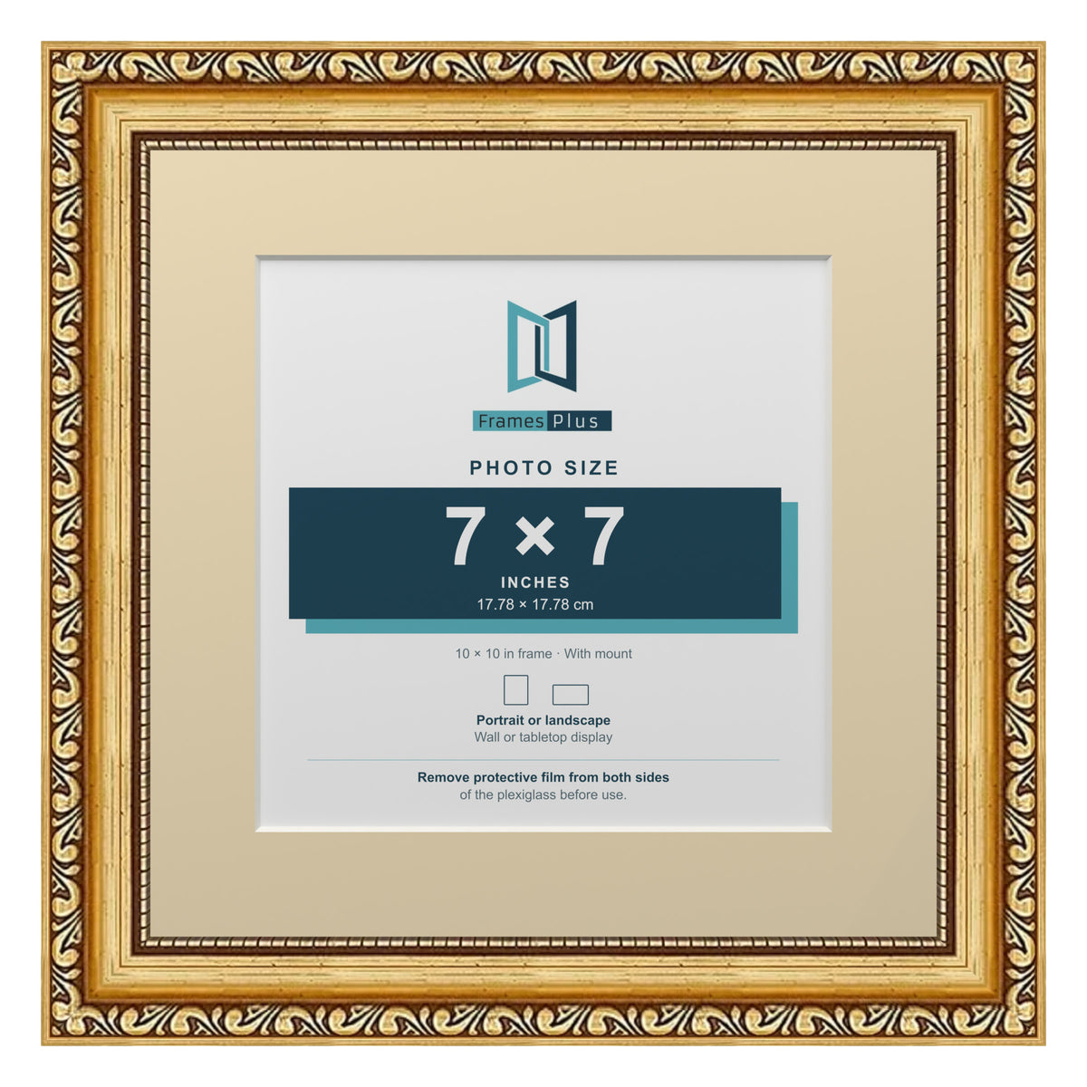 Louis Range Gold Picture, Photo & Poster Frame with Ivory Mount - 10x10" Frame for 7x7" Photo, Gold