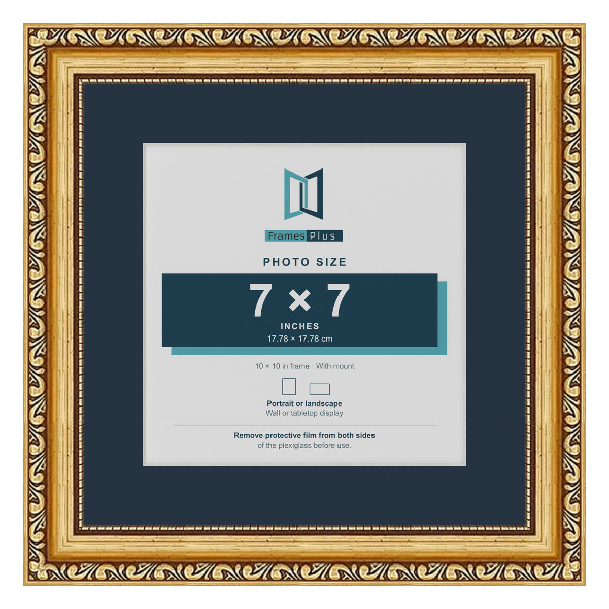 Louis Range Gold Picture, Photo & Poster Frame with Pacific Blue Mount - 10x10" Frame for 7x7" Photo, Gold