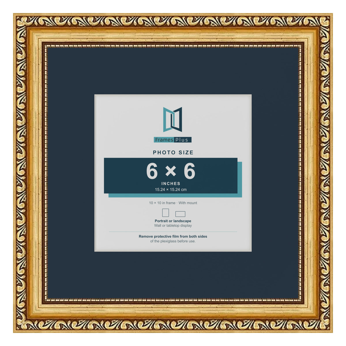 Louis Range Gold Picture, Photo & Poster Frame with Pacific Blue Mount - 10x10" Frame for 6x6" Photo, Gold