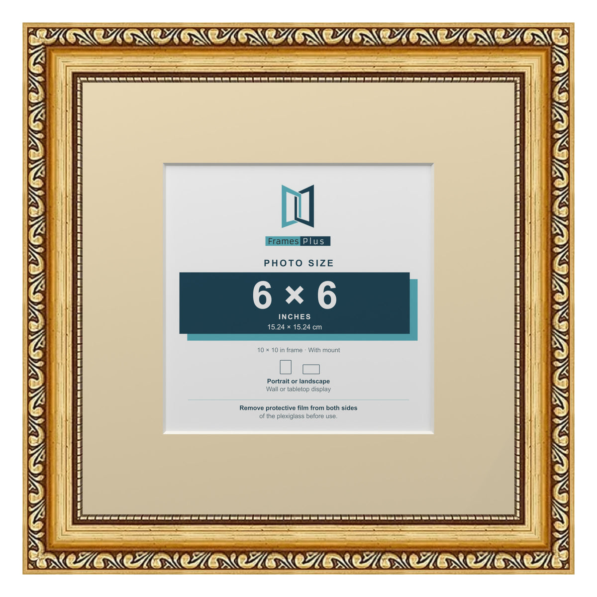 Louis Range Gold Picture, Photo & Poster Frame with Ivory Mount - 10x10" Frame for 6x6" Photo, Gold