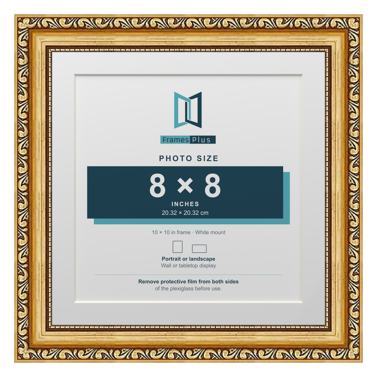 Louis Range Gold Picture, Photo & Poster Frame with White Mount - 10x10" Frame for 8x8" Photo, Gold
