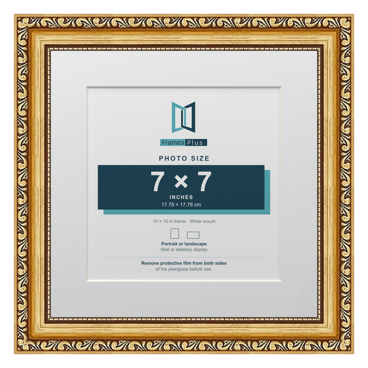 Louis Range Gold Picture, Photo & Poster Frame with White Mount - 10x10" Frame for 7x7" Photo, Gold