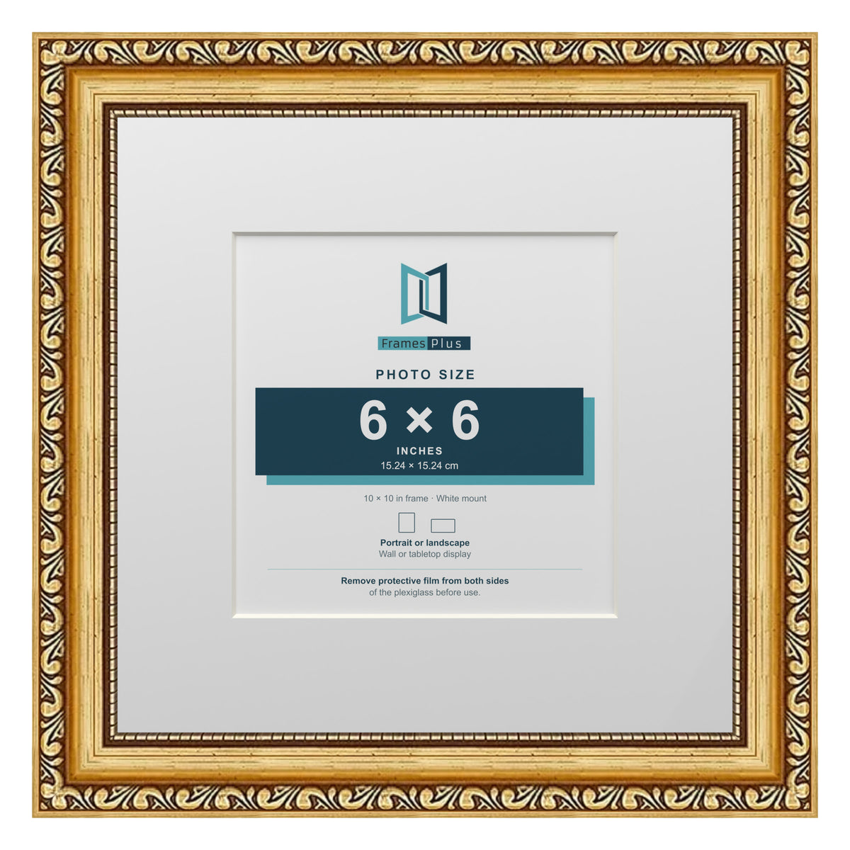 Louis Range Gold Picture, Photo & Poster Frame with White Mount - 10x10" Frame for 6x6" Photo, Gold