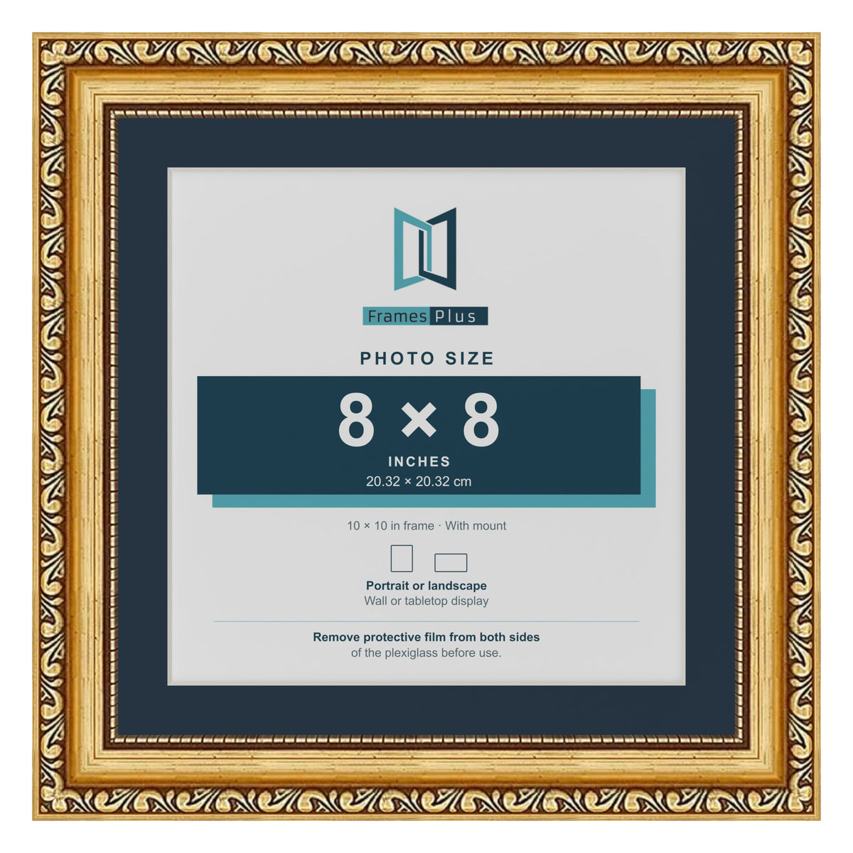 Louis Range Gold Picture, Photo & Poster Frame with Pacific Blue Mount - 10x10" Frame for 8x8" Photo, Gold