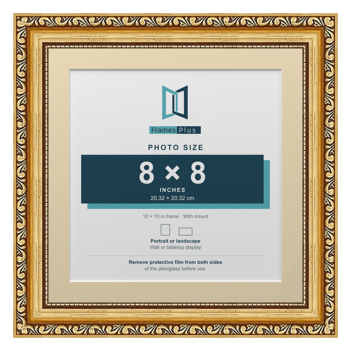 Louis Range Gold Picture, Photo & Poster Frame with Ivory Mount - 10x10" Frame for 8x8" Photo, Gold
