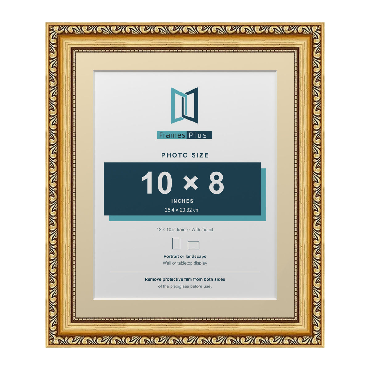 Louis Range Gold Picture, Photo & Poster Frame with Ivory Mount - 12x10" Frame for 10x8" Photo, Gold