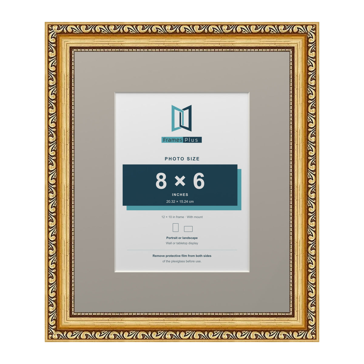 Louis Range Gold Picture, Photo & Poster Frame with Dawn Grey Mount - 12x10" Frame for 8x6" Photo, Gold