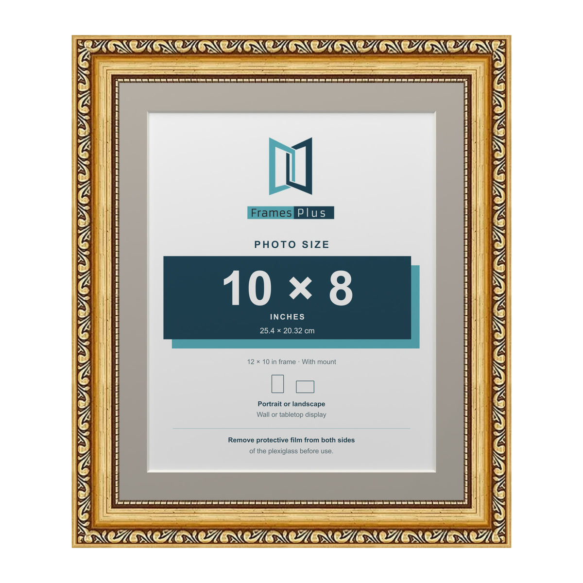 Louis Range Gold Picture, Photo & Poster Frame with Dawn Grey Mount - 12x10" Frame for 10x8" Photo, Gold
