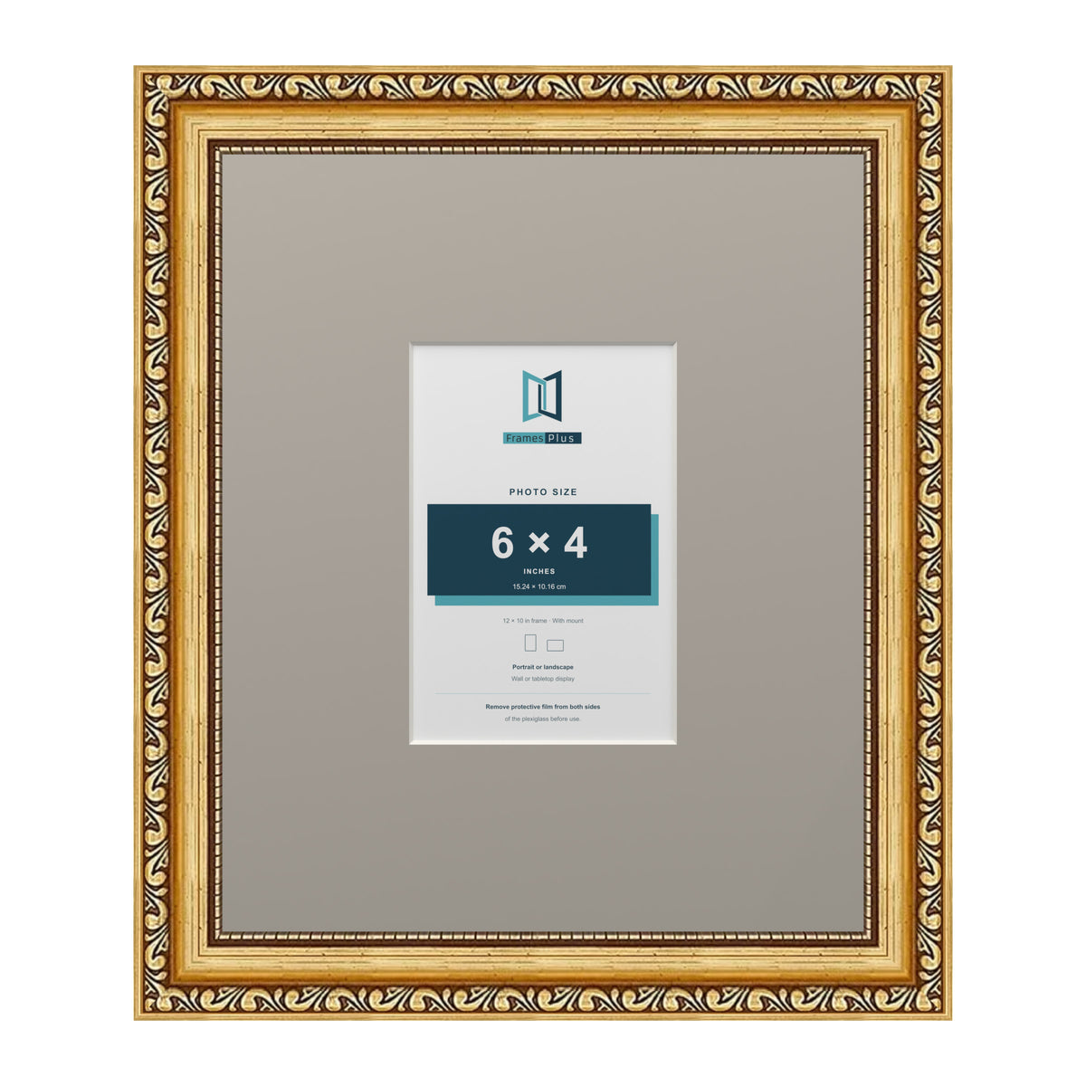 Louis Range Gold Picture, Photo & Poster Frame with Dawn Grey Mount - 12x10" Frame for 6x4" Photo, Gold