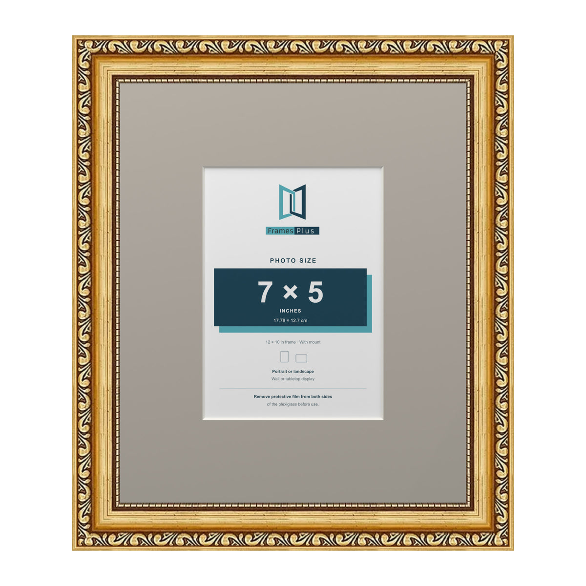 Louis Range Gold Picture, Photo & Poster Frame with Dawn Grey Mount - 12x10" Frame for 7x5" Photo, Gold