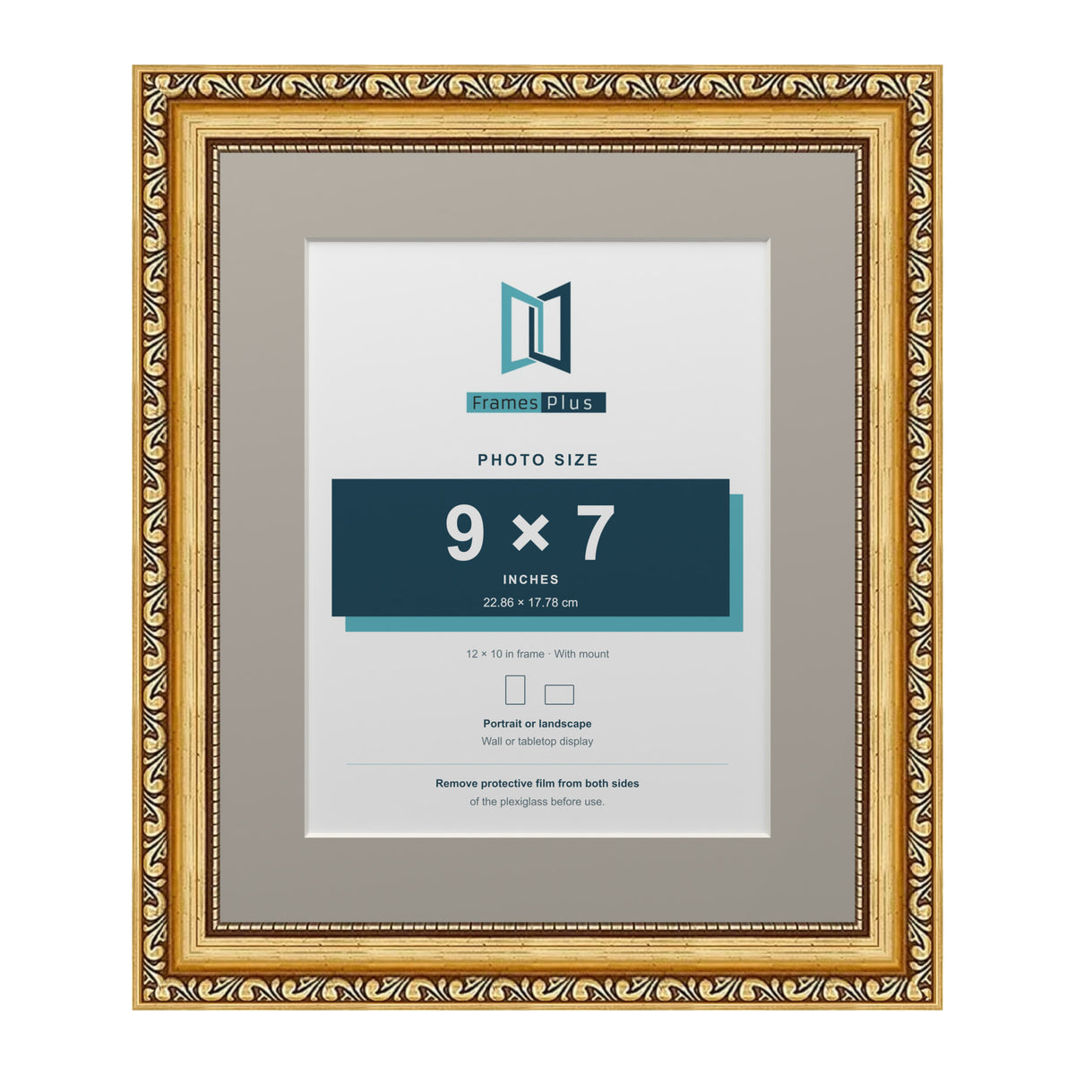 Louis Range Gold Picture, Photo & Poster Frame with Dawn Grey Mount - 12x10" Frame for 9x7" Photo, Gold