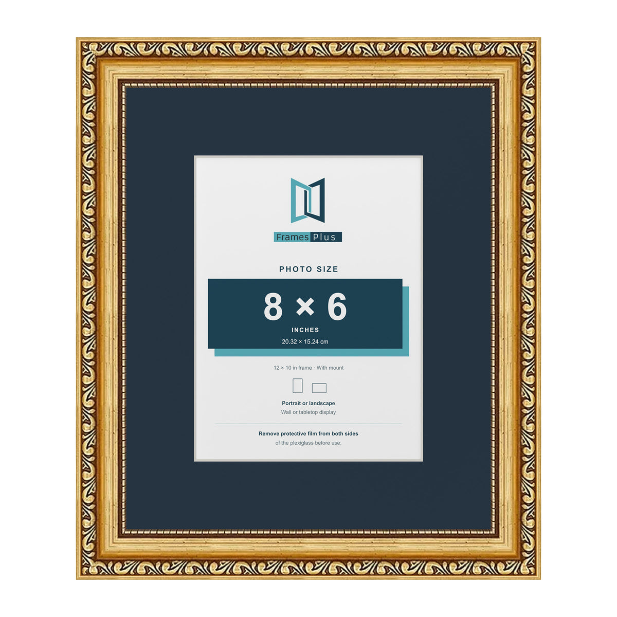 Louis Range Gold Picture, Photo & Poster Frame with Pacific Blue Mount - 12x10" Frame for 8x6" Photo, Gold
