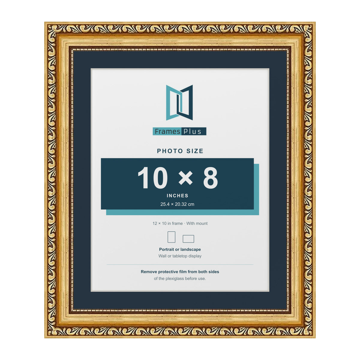 Louis Range Gold Picture, Photo & Poster Frame with Pacific Blue Mount - 12x10" Frame for 10x8" Photo, Gold