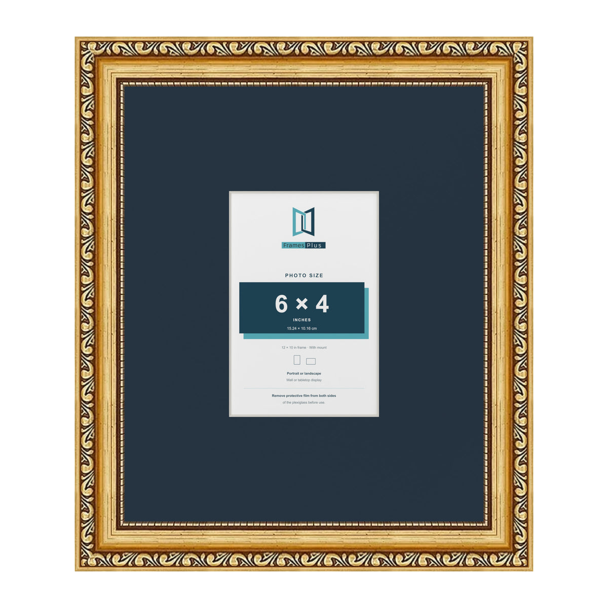 Louis Range Gold Picture, Photo & Poster Frame with Pacific Blue Mount - 12x10" Frame for 6x4" Photo, Gold