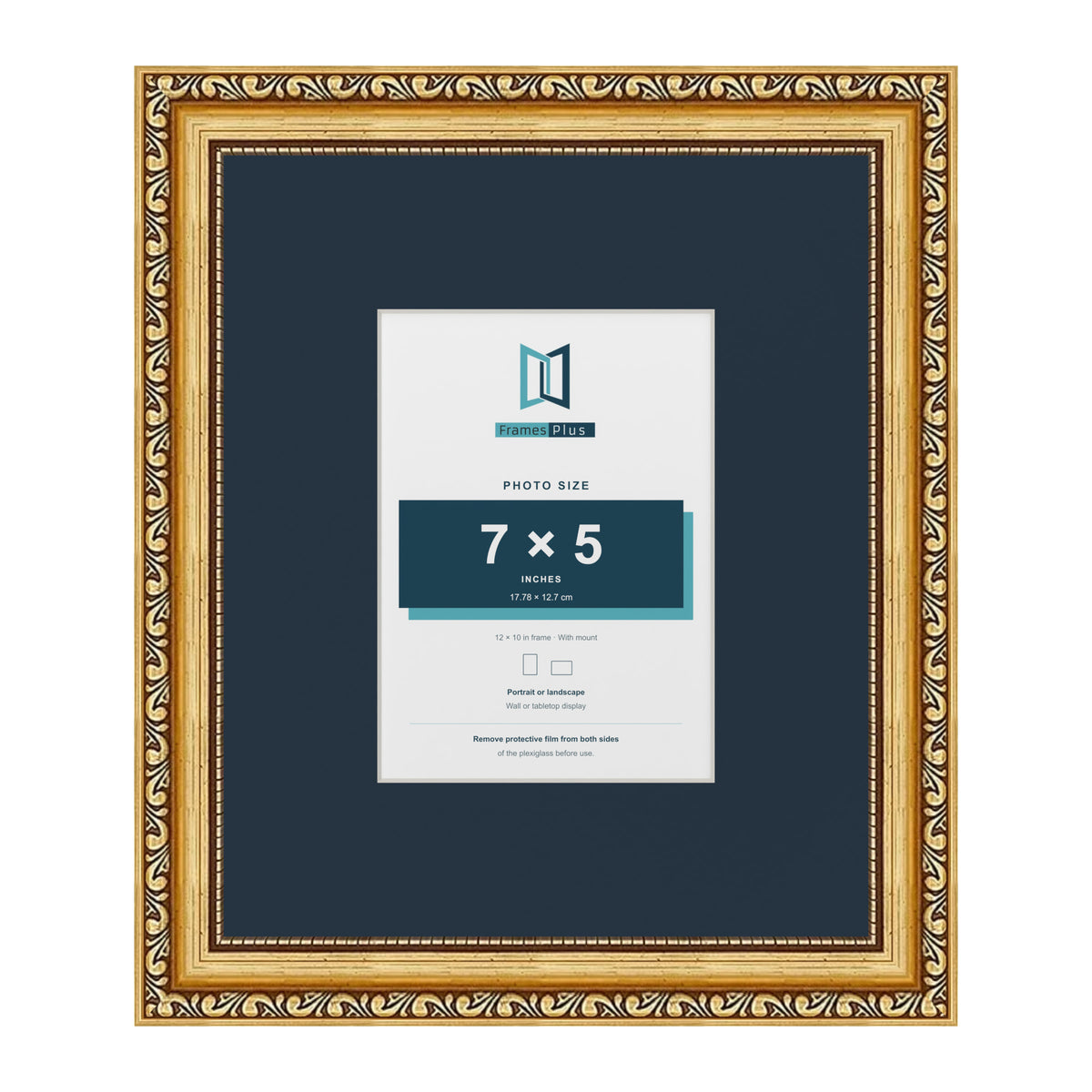 Louis Range Gold Picture, Photo & Poster Frame with Pacific Blue Mount - 12x10" Frame for 7x5" Photo, Gold