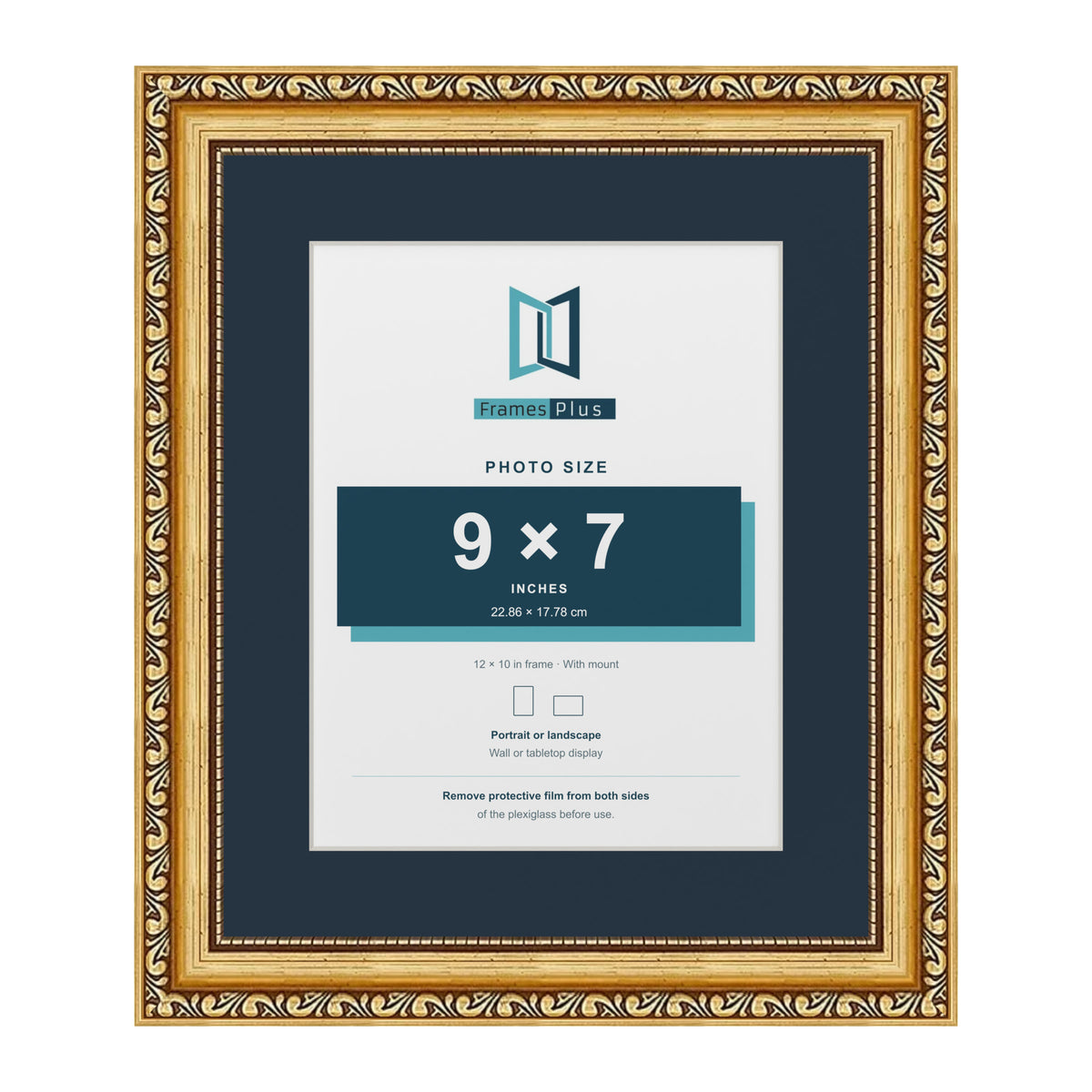 Louis Range Gold Picture, Photo & Poster Frame with Pacific Blue Mount - 12x10" Frame for 9x7" Photo, Gold