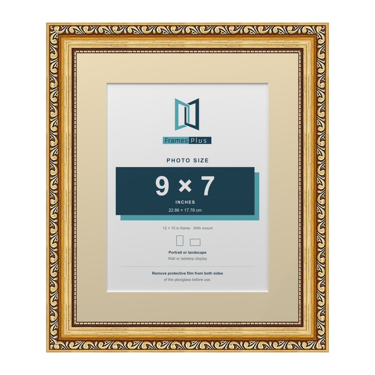 Louis Range Gold Picture, Photo & Poster Frame with Ivory Mount - 12x10" Frame for 9x7" Photo, Gold