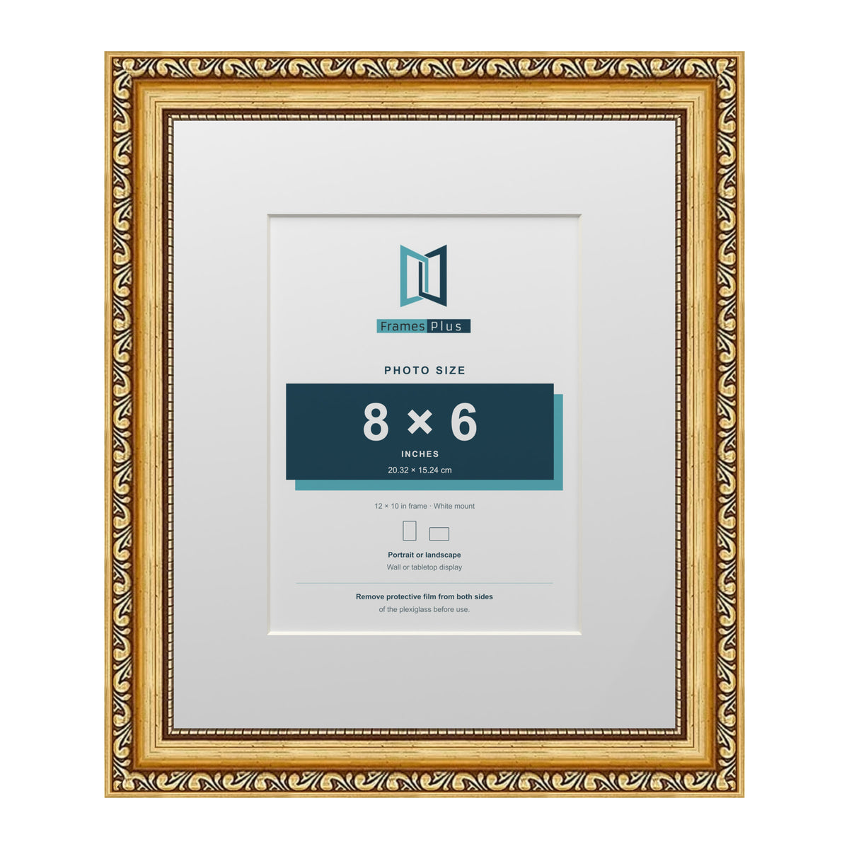 Louis Range Gold Picture, Photo & Poster Frame with White Mount - 12x10" Frame for 8x6" Photo, Gold