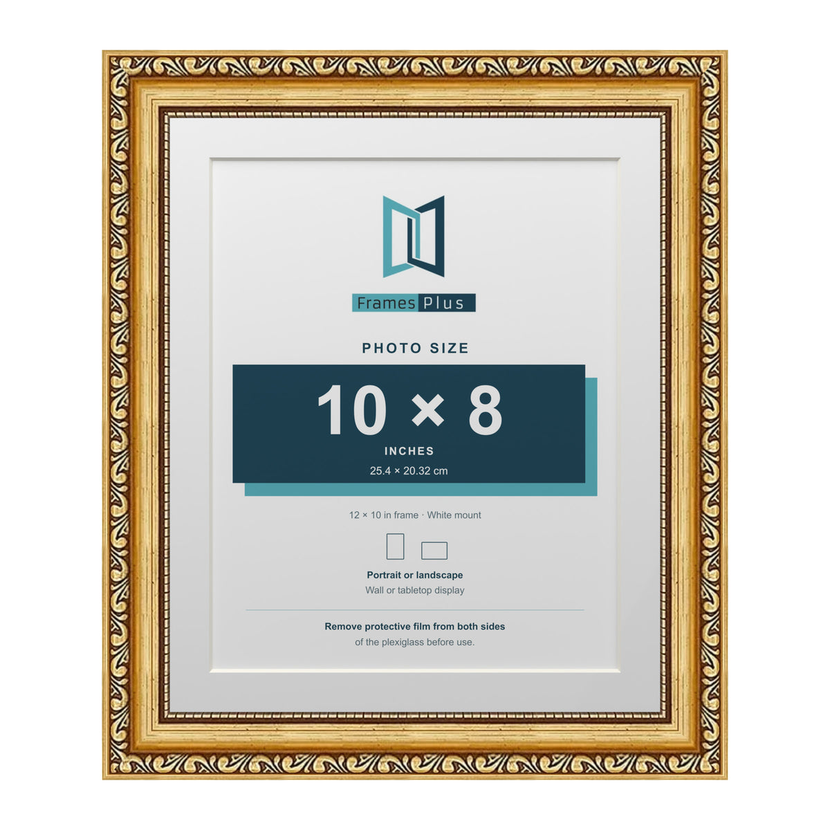 Louis Range Gold Picture, Photo & Poster Frame with White Mount - 12x10" Frame for 10x8" Photo, Gold