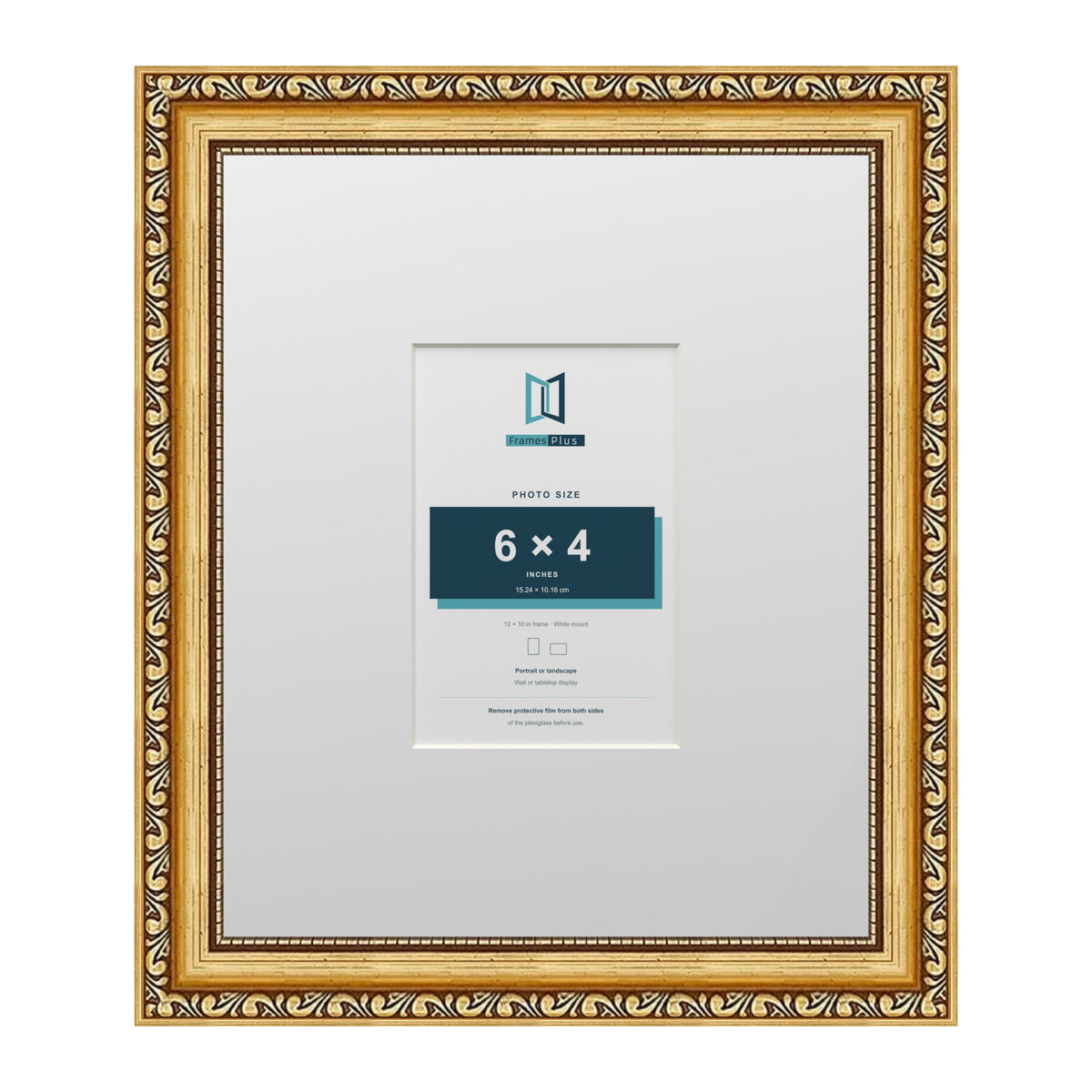 Louis Range Gold Picture, Photo & Poster Frame with White Mount - 12x10" Frame for 6x4" Photo, Gold