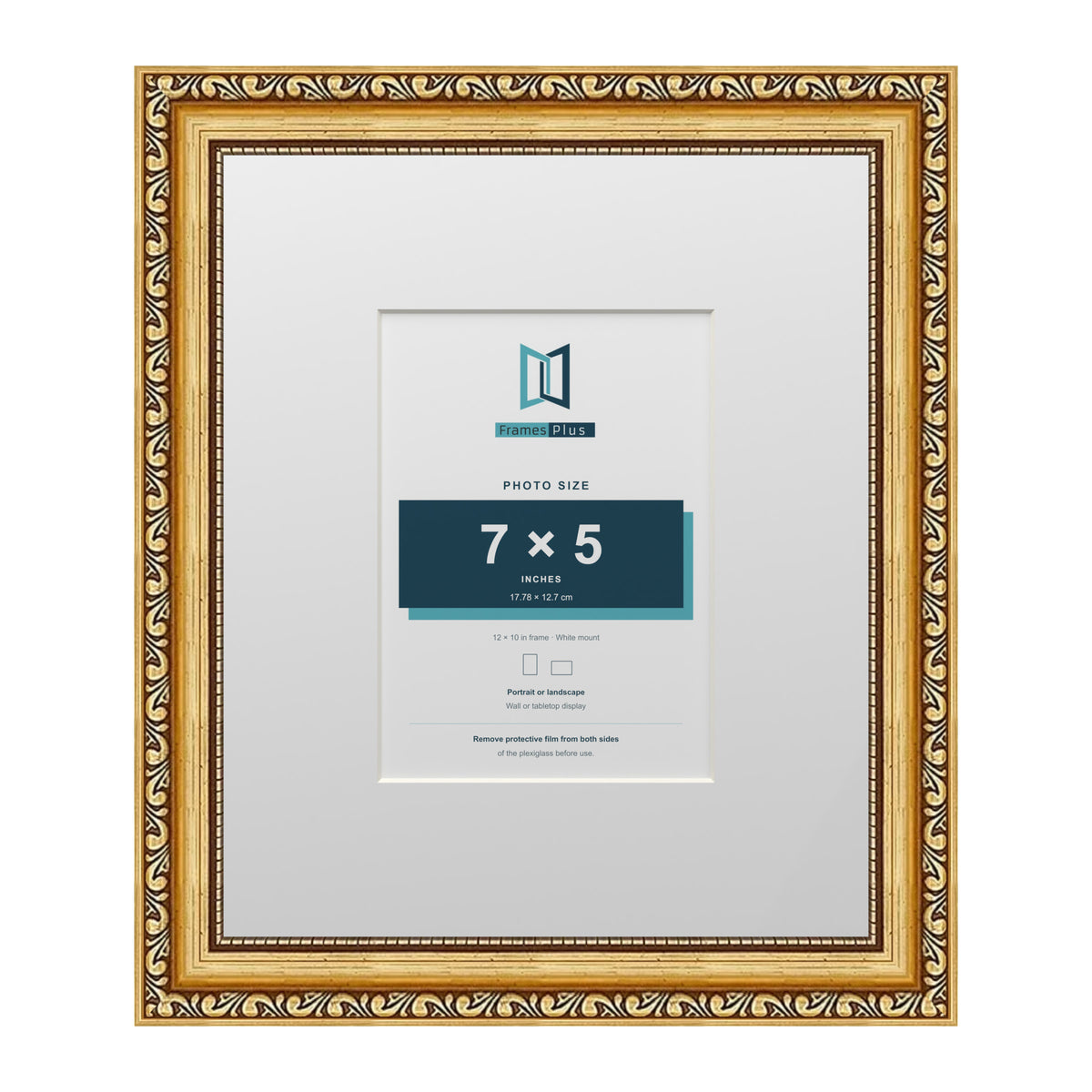 Louis Range Gold Picture, Photo & Poster Frame with White Mount - 12x10" Frame for 7x5" Photo, Gold