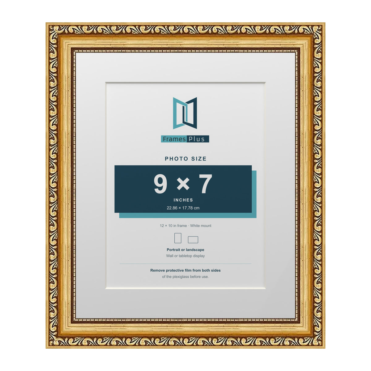 Louis Range Gold Picture, Photo & Poster Frame with White Mount - 12x10" Frame for 9x7" Photo, Gold