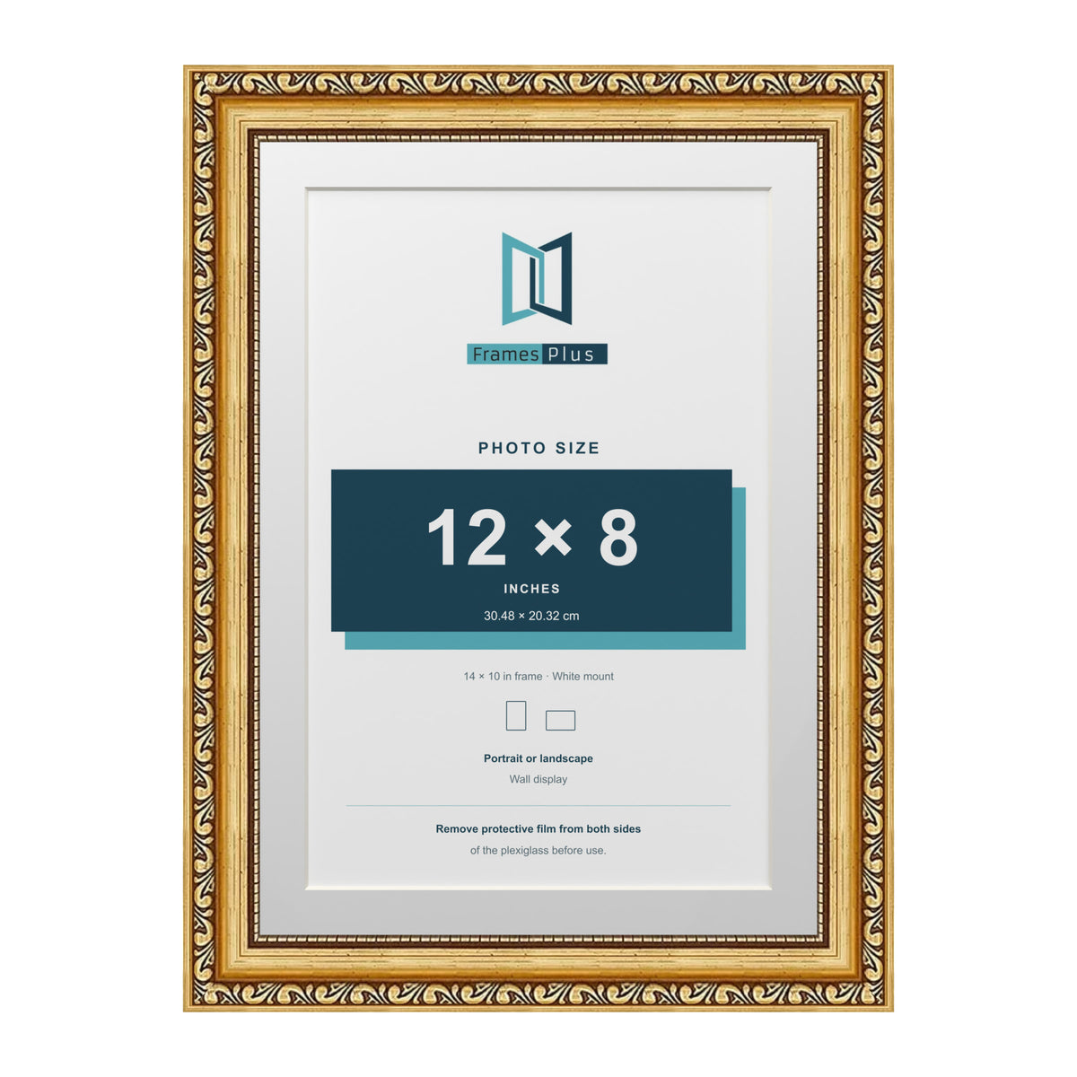 Louis Range Gold Picture, Photo & Poster Frame with White Mount - 14x10" Frame for 12x8" Photo, Gold