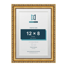Louis Range Gold Picture, Photo & Poster Frame with White Mount - 14x10" Frame for 12x8" Photo, Gold
