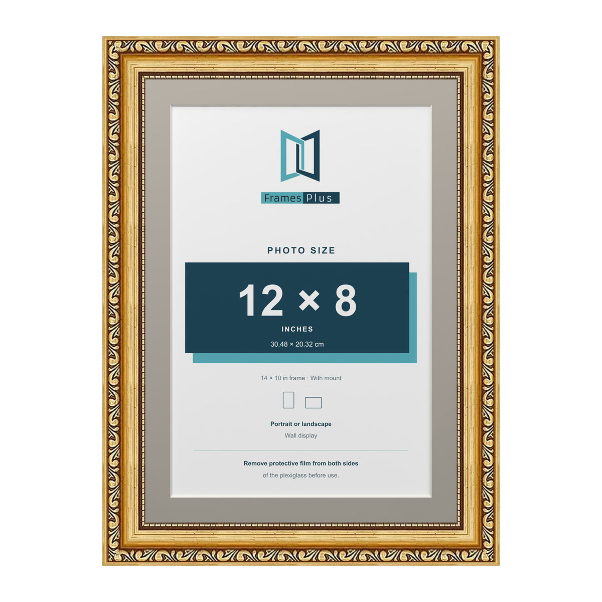 Louis Range Gold Picture, Photo & Poster Frame with Dawn Grey Mount - 14x10" Frame for 12x8" Photo, Gold
