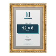 Louis Range Gold Picture, Photo & Poster Frame with Dawn Grey Mount - 14x10" Frame for 12x8" Photo, Gold