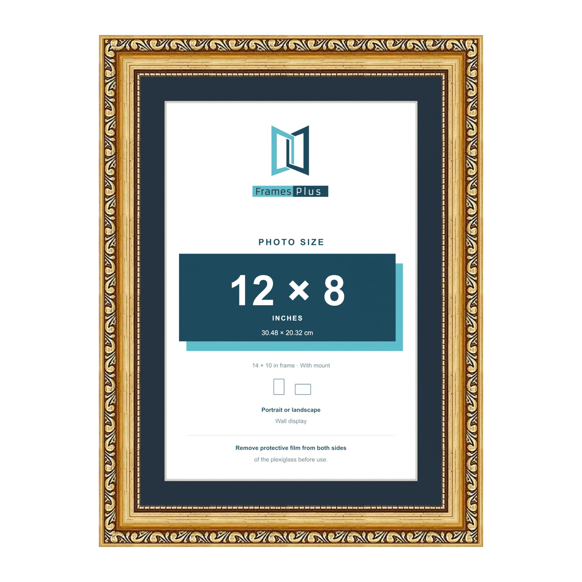 Louis Range Gold Picture, Photo & Poster Frame with Pacific Blue Mount - 14x10" Frame for 12x8" Photo, Gold