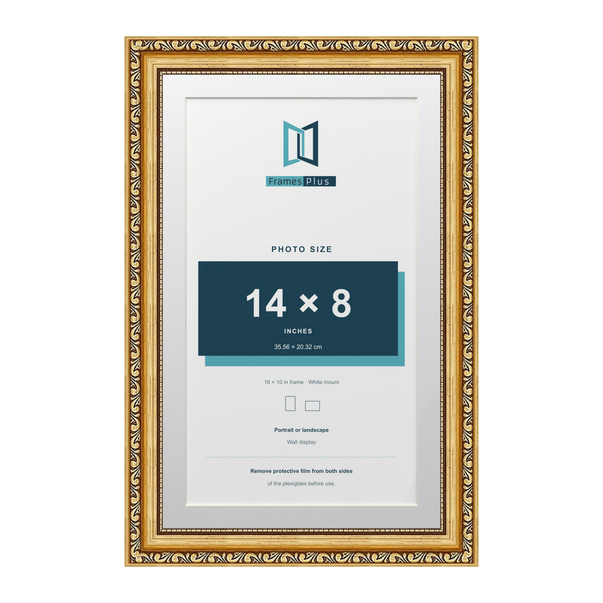 Louis Range Gold Picture, Photo & Poster Frame with White Mount - 16x10" Frame for 14x8" Photo, Gold