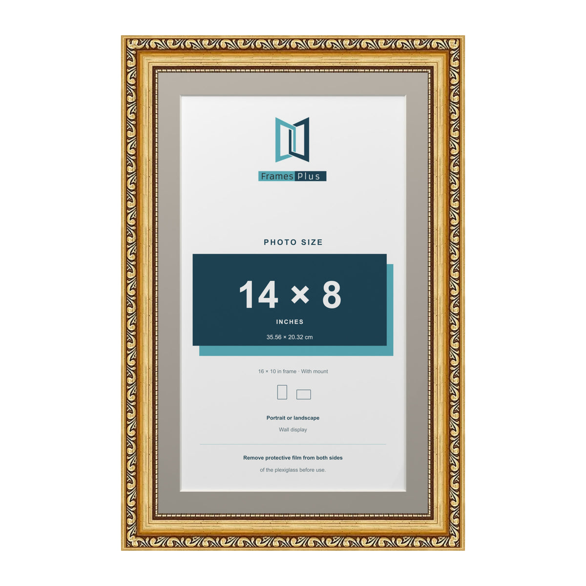 Louis Range Gold Picture, Photo & Poster Frame with Dawn Grey Mount - 16x10" Frame for 14x8" Photo, Gold
