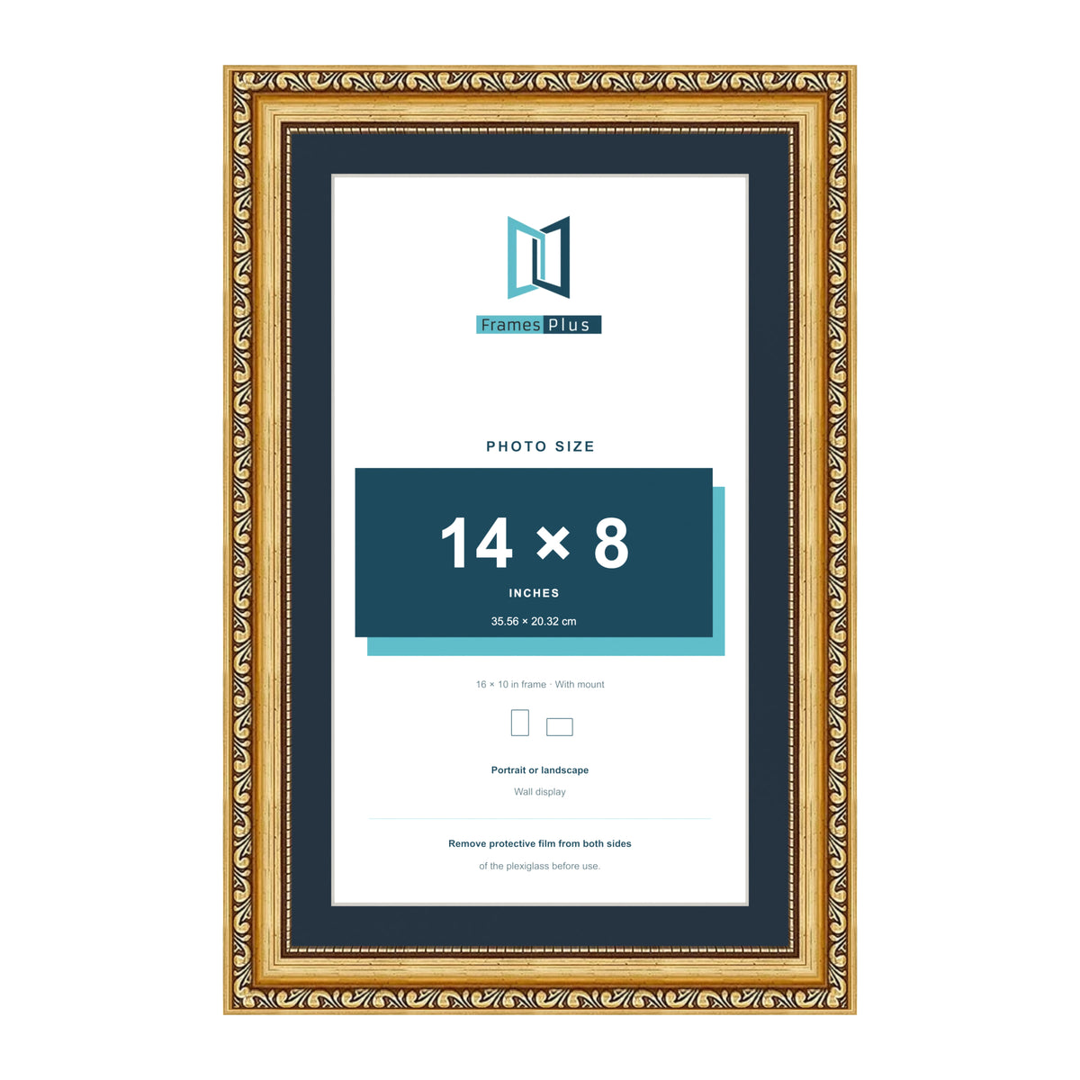 Louis Range Gold Picture, Photo & Poster Frame with Pacific Blue Mount - 16x10" Frame for 14x8" Photo, Gold