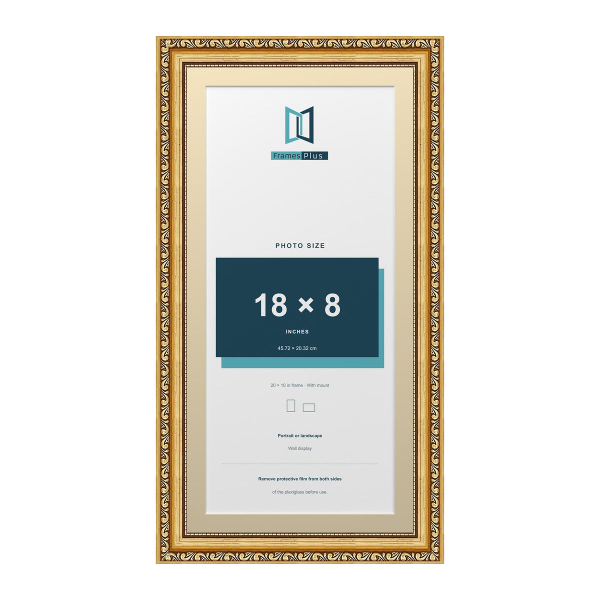 Louis Range Gold Picture, Photo & Poster Frame with Ivory Mount - 20x10" Frame for 18x8" Photo, Gold